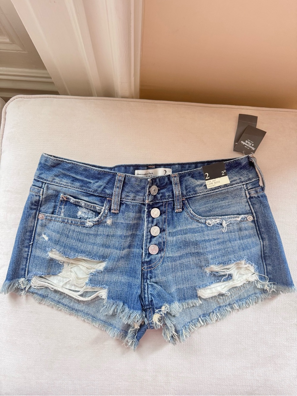 Abercrombie & Fitch Distressed Blue Denim Button-Front Shorts